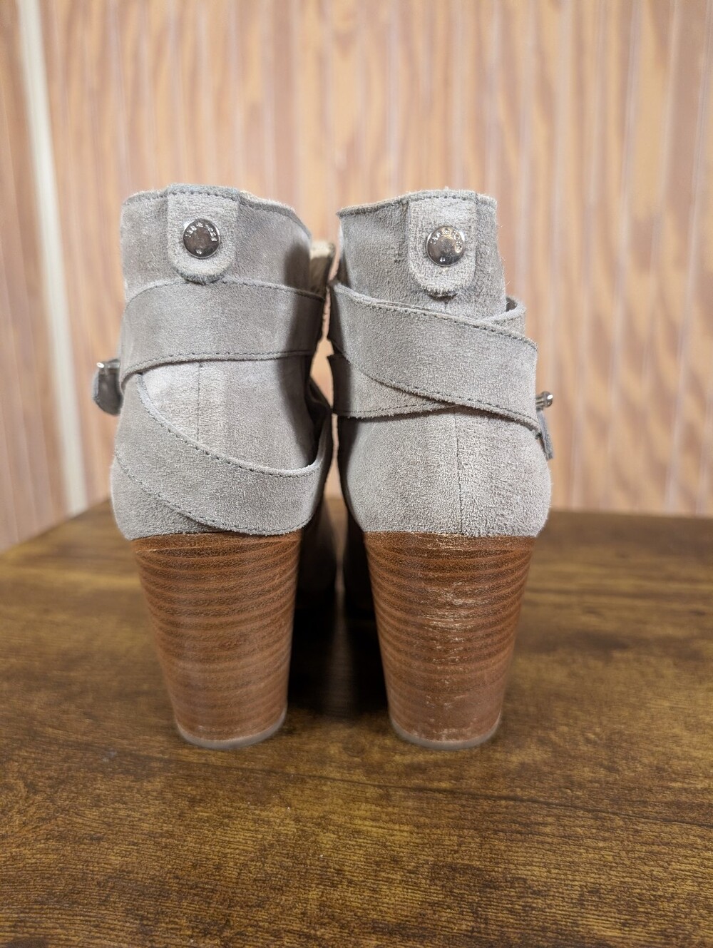 rag & bone Gray Suede Cutout Ankle Booties with Stacked Heel - Picture 5 of 10